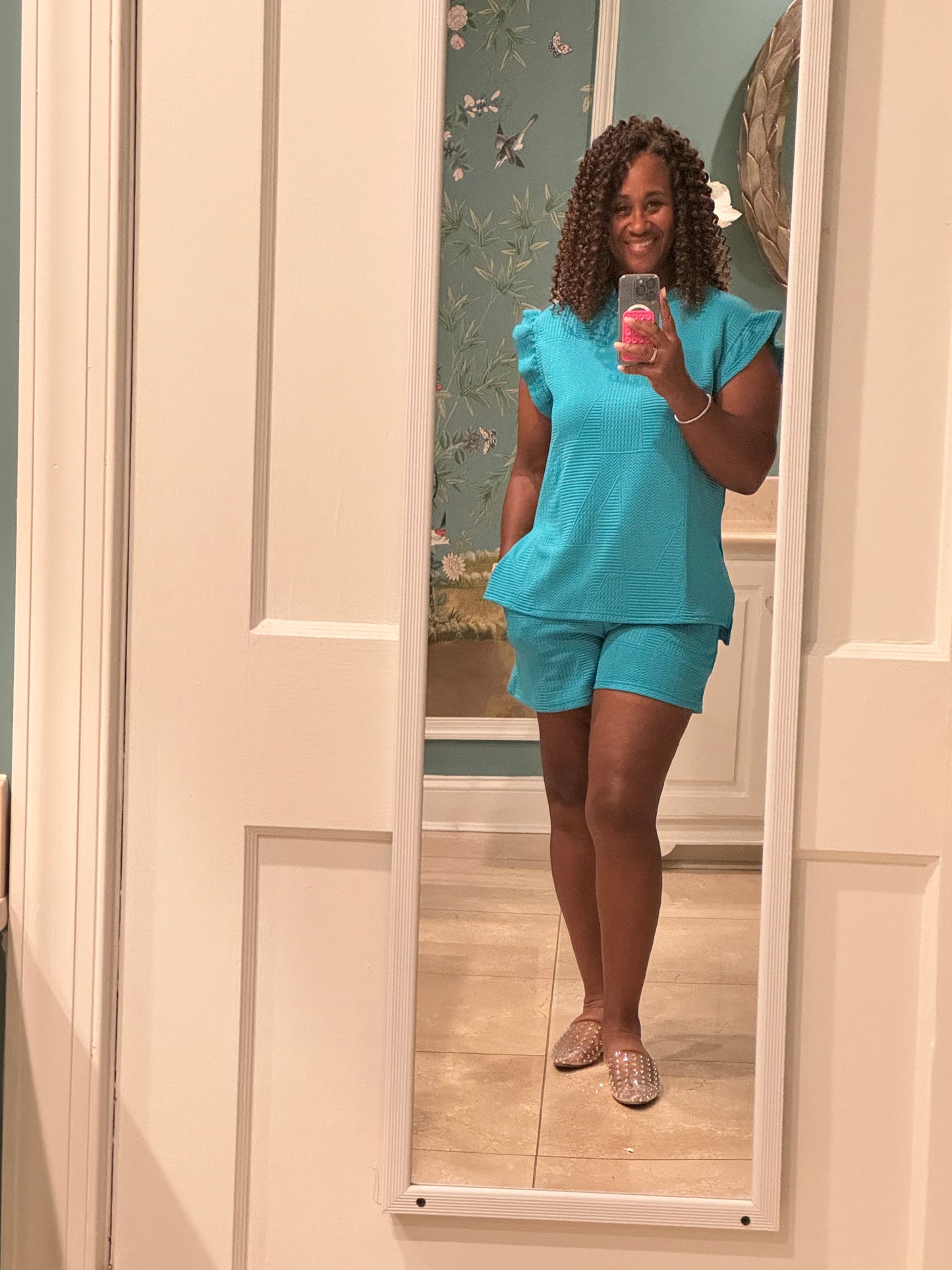 Textured Ruffle Set (Green or Teal)