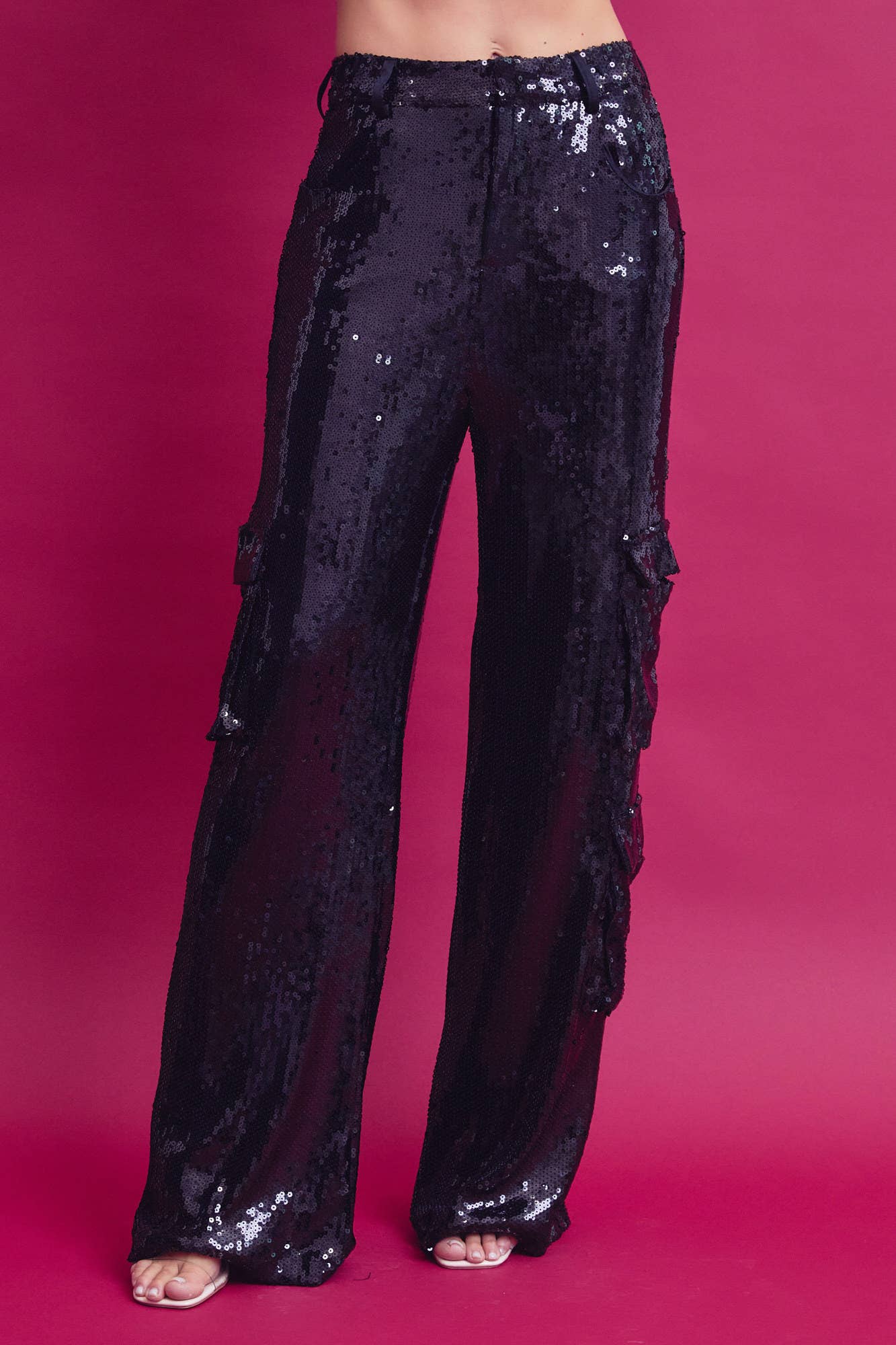 Sequin Cargo Pants with Pockets