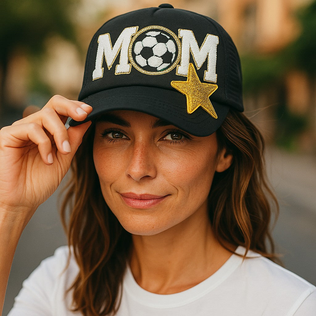 Soccer Rock Star Mom Trucker Hat.