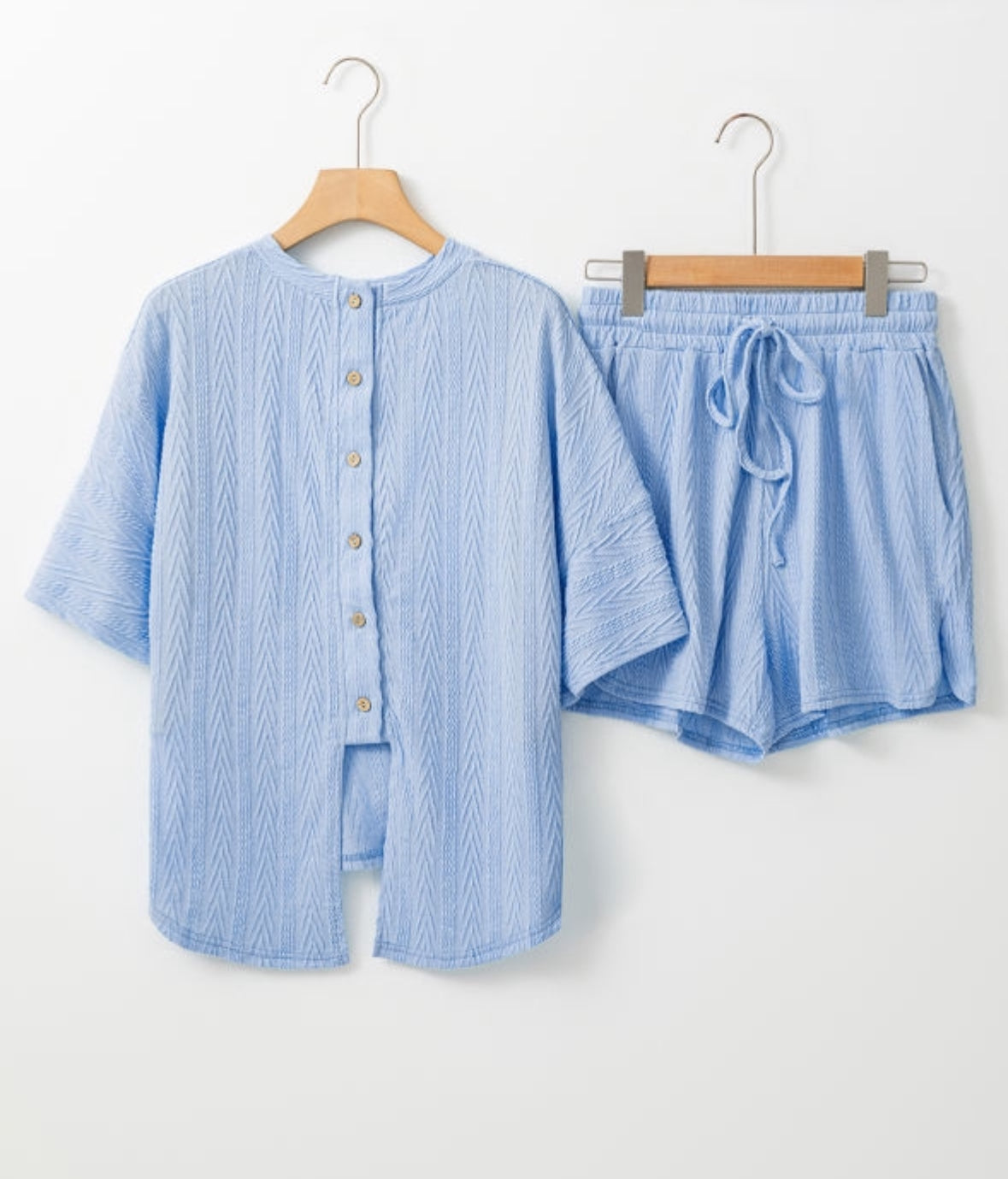 Bleu Textured  Button Detail Set