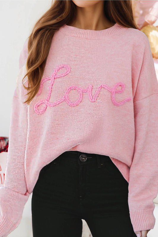 Valentines Corded Love Script Graphic Baggy Sweater
