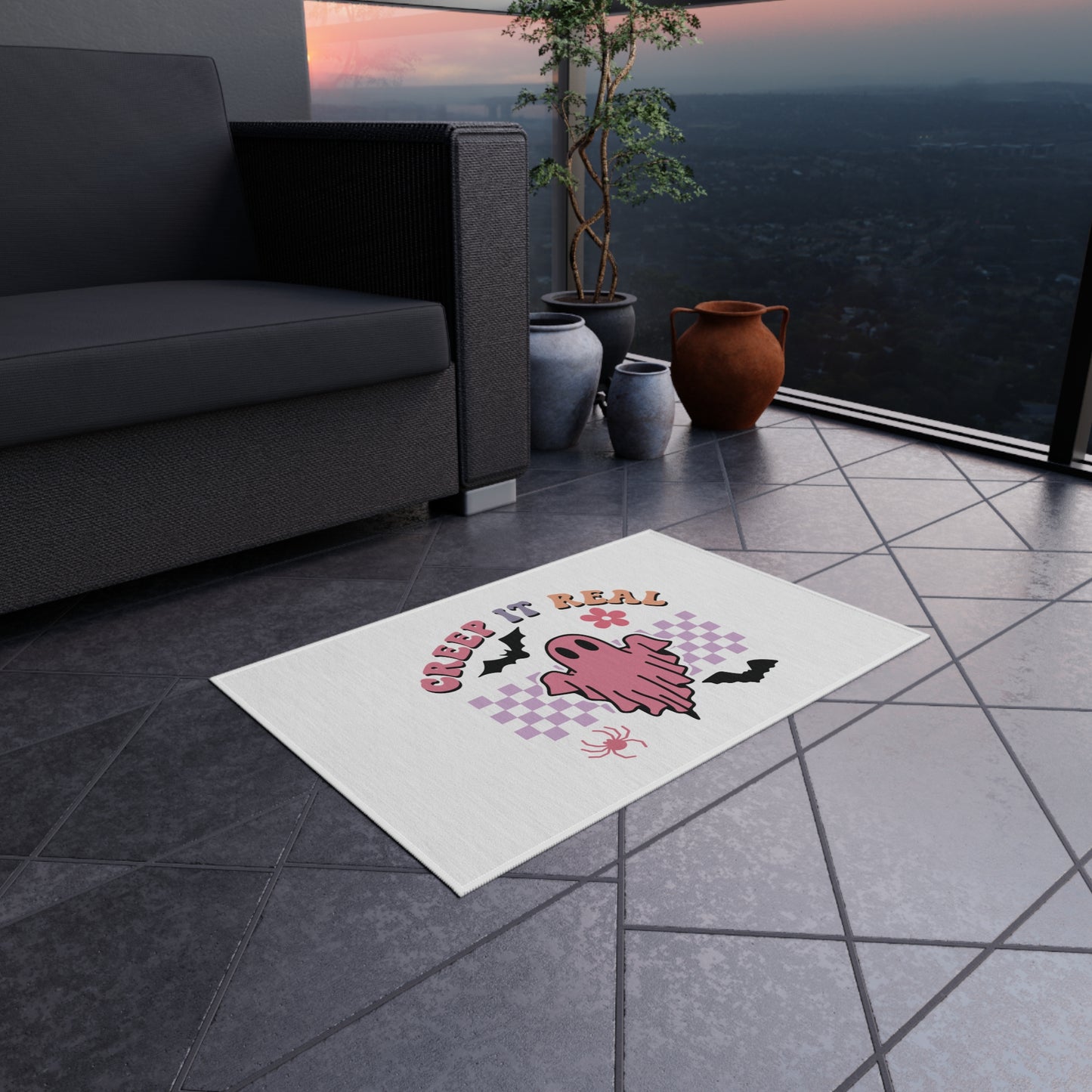 Doormat - Creep it Real Halloween Funny with Pink and Purple Touch