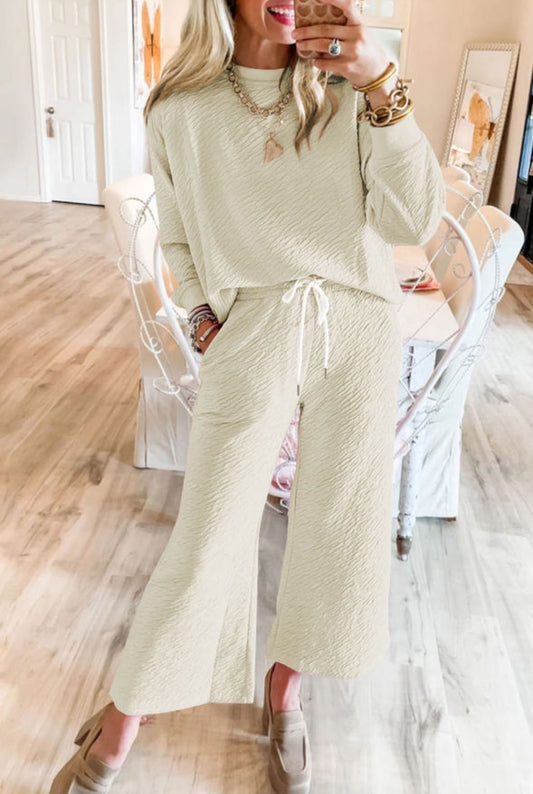 Textured Long Sleeve Leisure Set