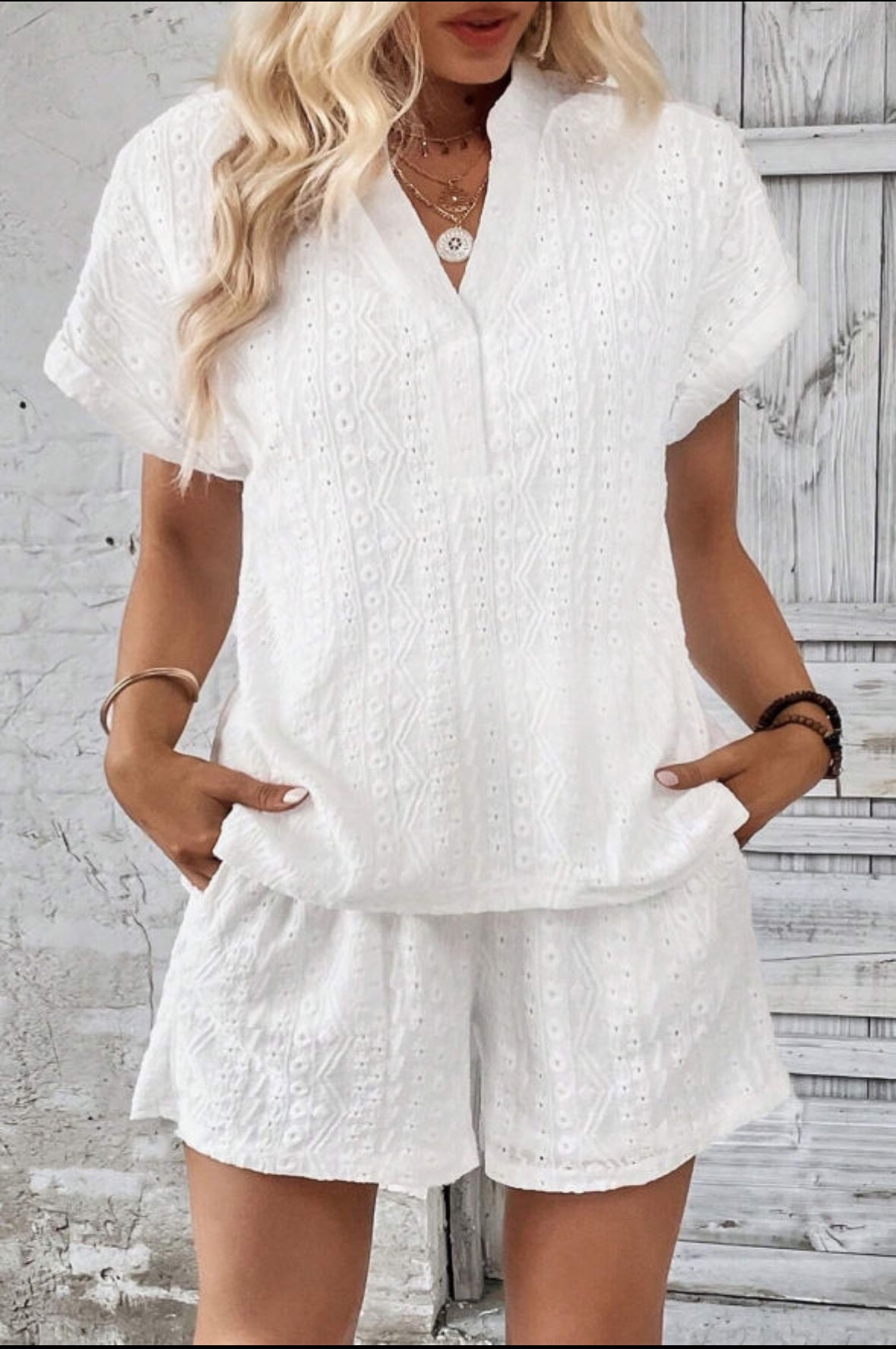 White Eyelet Short Set