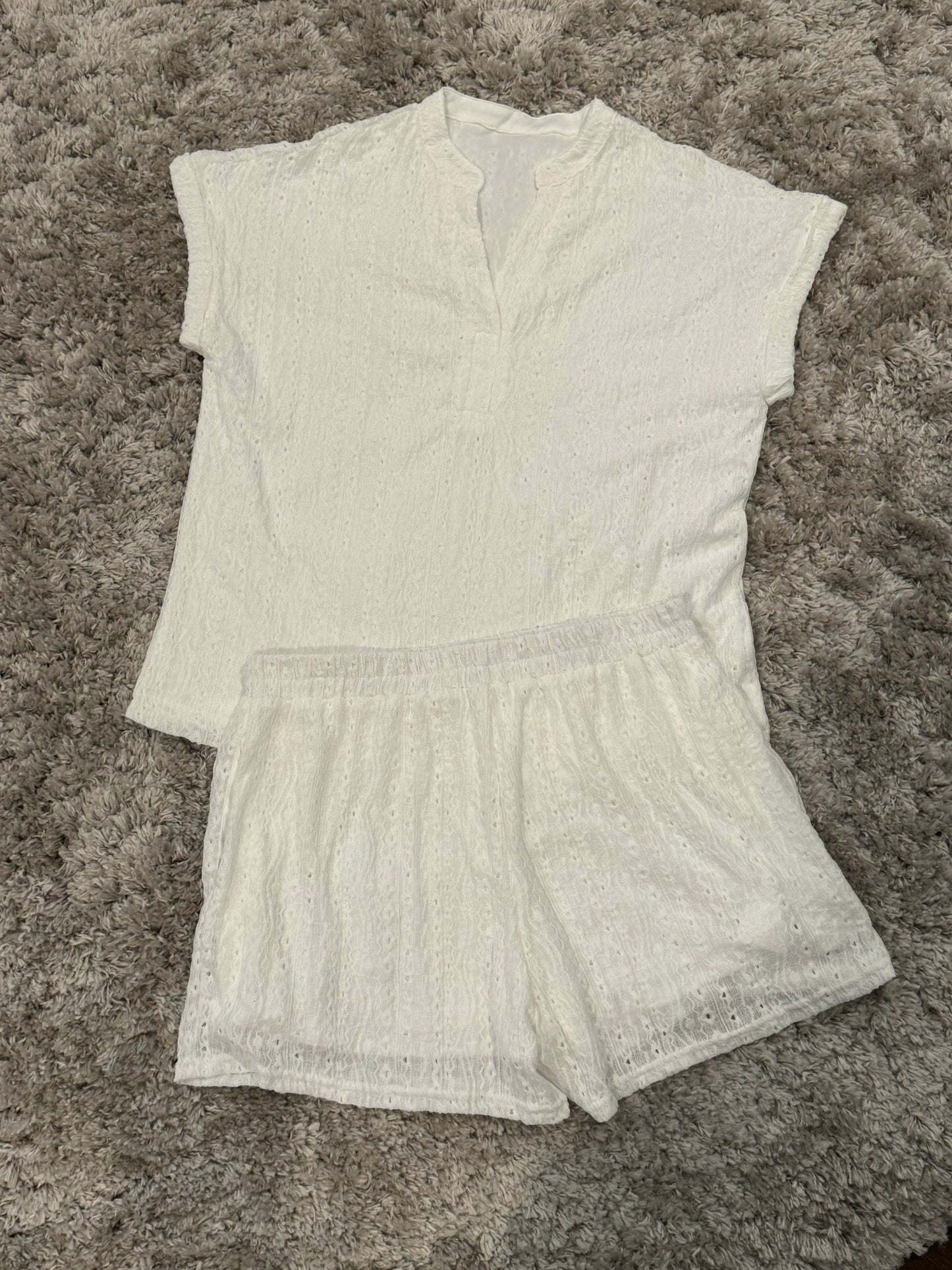 White Eyelet Short Set