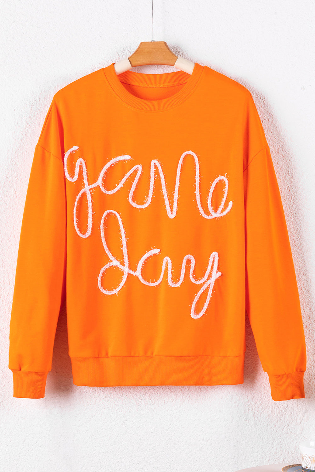 Orange Game Day Contrast Trim Drop Sleeve Sweatshirt