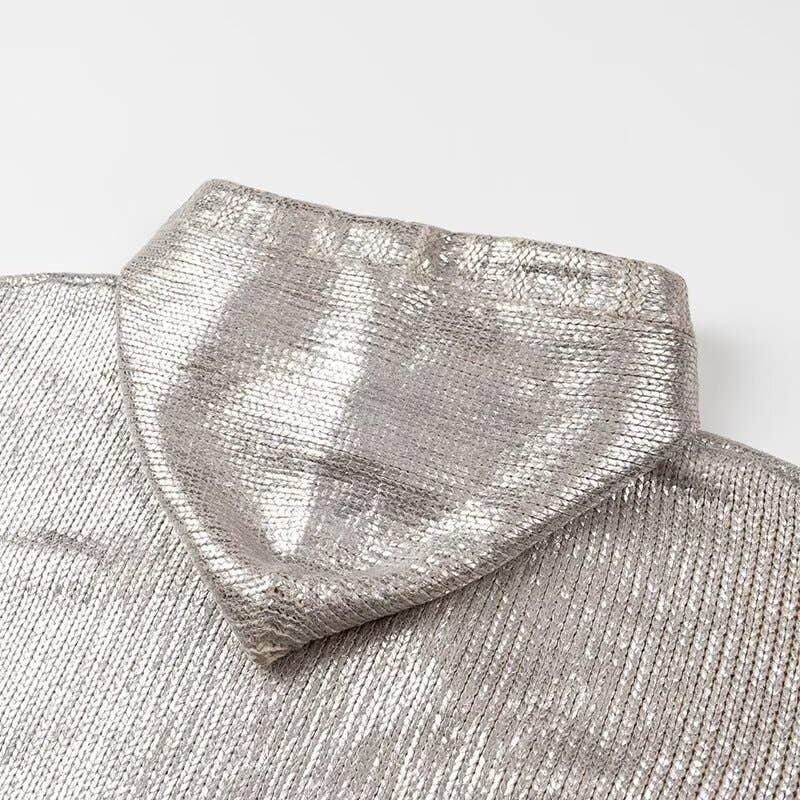 Metallic Knit Hoodie with Front Pocket